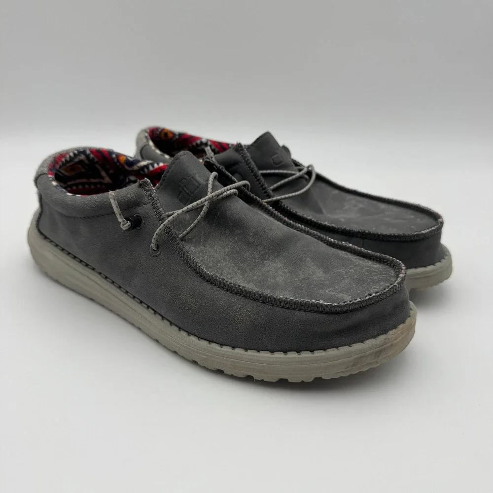 Hey Dude Wally Recycled Leather Quarry Mens 10 Grey Slip On Loafers 150202995